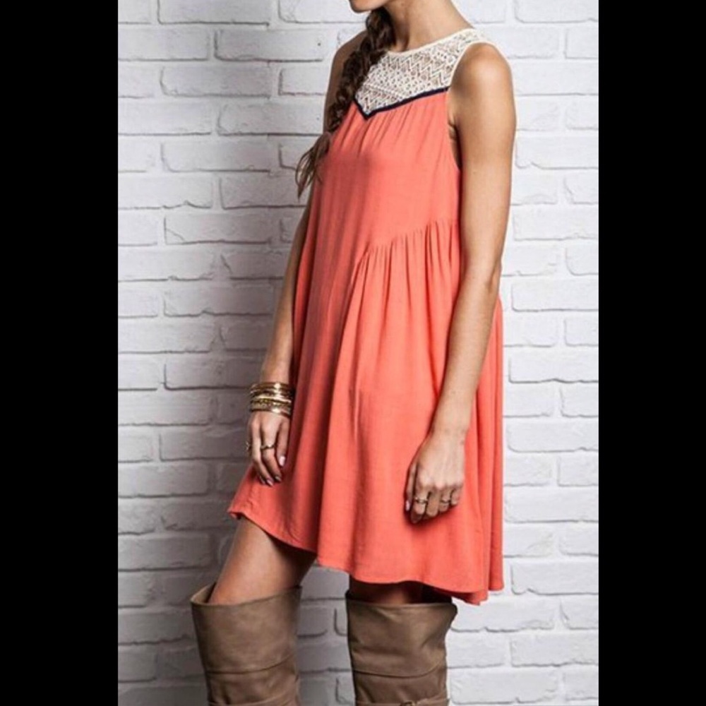 Coral Lace Top Dress